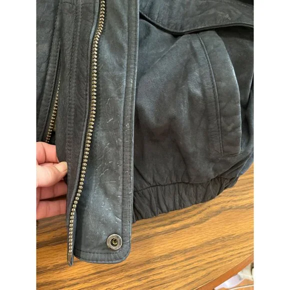 Saddlebred black leather zip front bomber jacket size XL